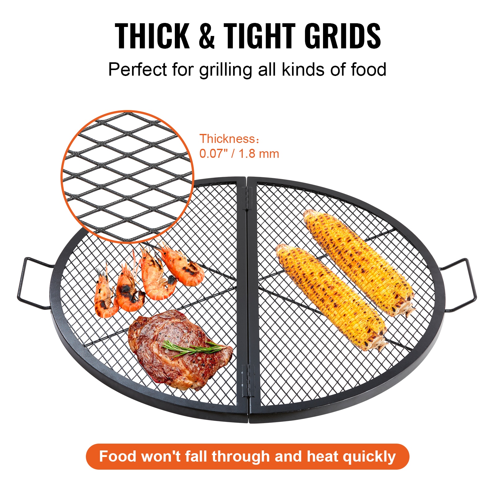 Fire Pit Grill Grate Foldable Round Steel Bbq Grid With Handle_voghion.com